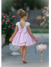 Cap Sleeves Beaded Ivory And Pink Satin Cute Flower Girl Dress